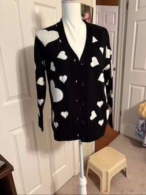 Myra Bag Black Cardigan with White Heart Motif